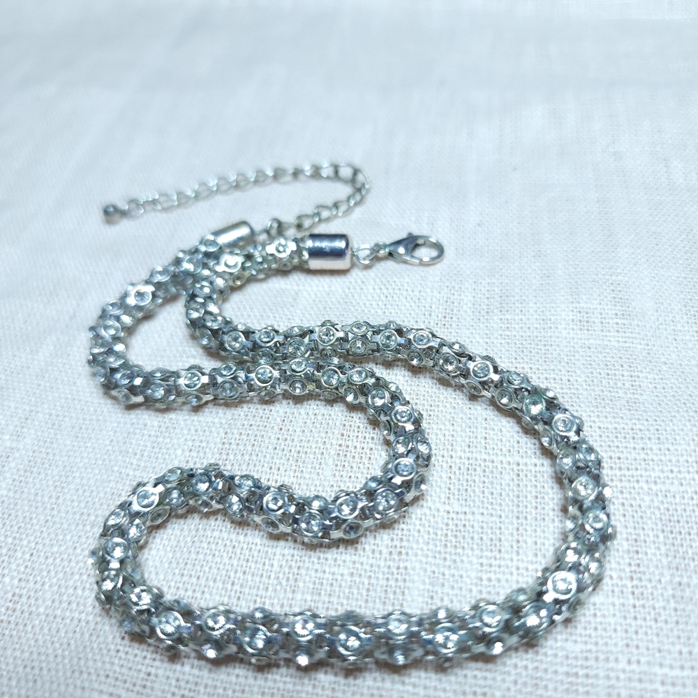 Vintage Rhinestone Necklace Silver Tone 19"